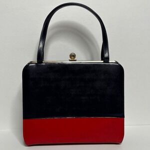 VTG Air Step 1950's Blue Red Gold Block Top Handle Handbag Kiss Lock Frame Bag